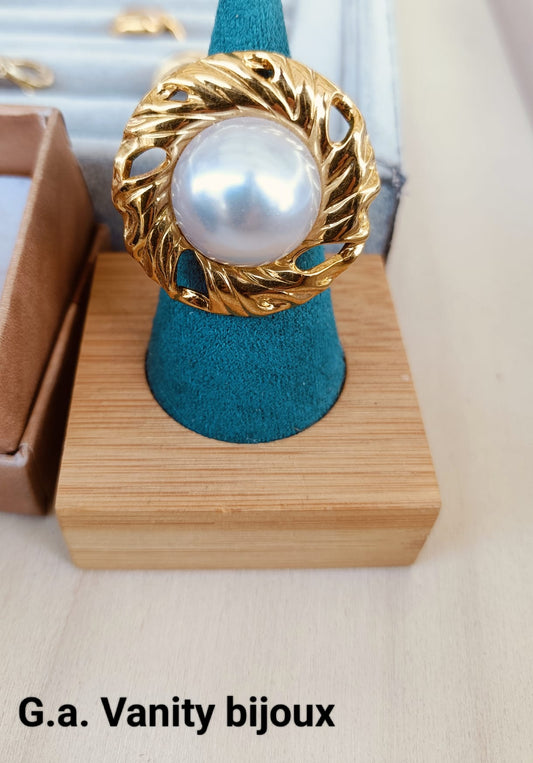 Anello con madre perla in acciaio inossidabile