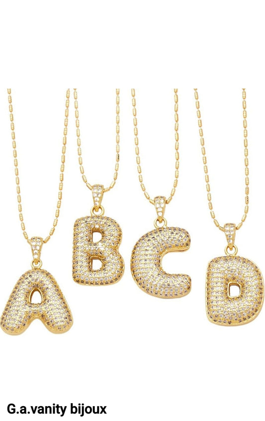 LODMLOER Collana Iniziale Con Lettera Zircone A Bolle in Acciaio e Ottone Modello Grosso Gold e Silver