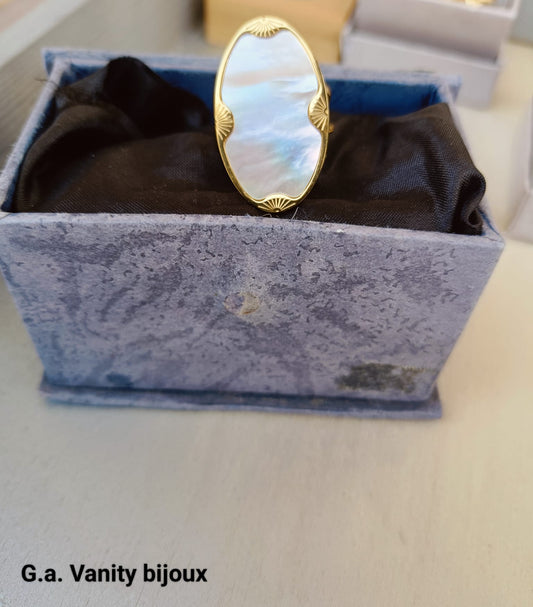 Anello Piattina Madreperla in Acciaio